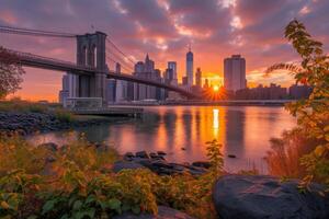 ai generado el asombroso nuevo York ciudad horizonte a amanecer foto