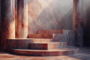 AI generated A minimalist podium adorned with elegant marble textures photo