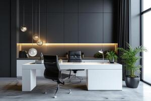 ai generado un minimalista moderno oficina espacio con un monocromo color esquema foto