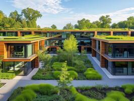 AI generated An office setting designed with sustainable principles in mind photo