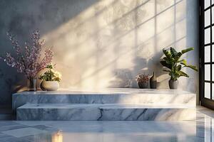 AI generated A minimalist podium inspired by the understated elegance of marble photo