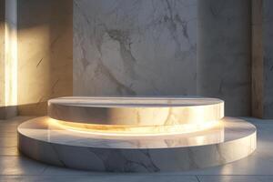 AI generated A minimalist podium inspired by the classic beauty of marble photo