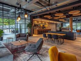 AI generated A modern co-working space designed as a collaborative community hub photo