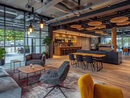 AI generated A modern co-working space designed as a collaborative community hub photo