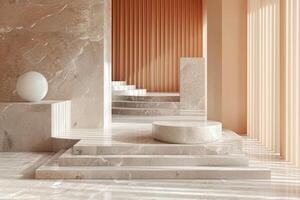 AI generated A minimalist podium featuring luxurious marble textures photo