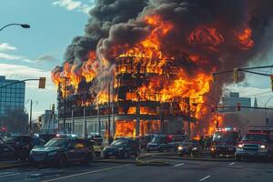 AI generated An insurance company's offices erupt in flames photo