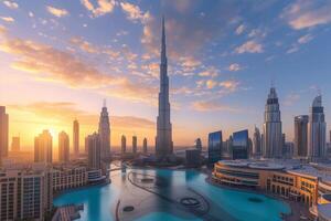 AI generated City skyline of Dubai from the perspective of the Dubai Opera photo