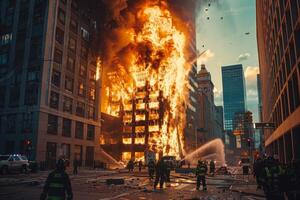 AI generated An insurance company's offices erupt in flames photo