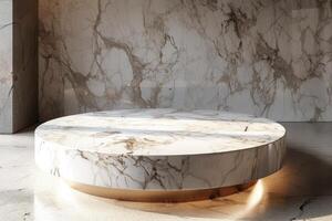 AI generated A minimalist podium adorned with elegant marble textures photo