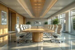 AI generated A corporate boardroom, featuring a large conference table photo