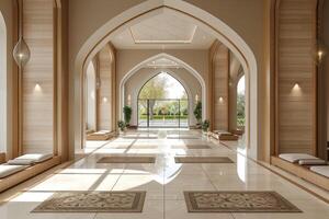 A modern mosque interior, minimalism and understated elegance photo