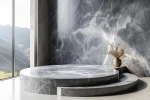 AI generated A minimalist podium adorned with exquisite marble textures photo