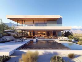 AI generated A contemporary house set against the backdrop of the desert landscape photo