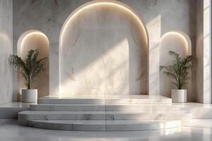 AI generated A minimalist podium inspired by the classic elegance of marble photo