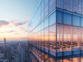 AI generated A contemporary office tower featuring a glass-clad facade that reflects the surrounding cityscape photo