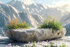 AI generated A nature-themed podium that reflects the timeless beauty of the mountains photo