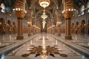 A large interior mosque, empty praying room photo