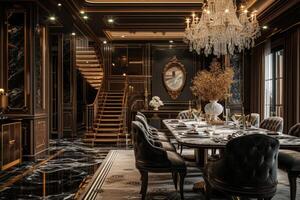 AI generated A luxury home interior, characterized by elegant marble accents photo