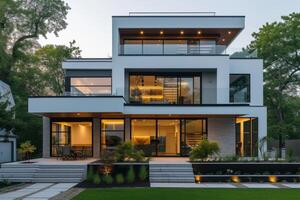 AI generated A modern minimalist house located in the heart of downtown photo