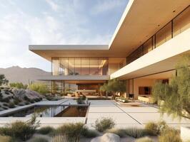 AI generated A contemporary house set against the backdrop of the desert landscape photo