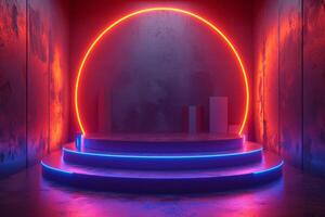 AI generated A minimalist podium adorned with neon lighting photo