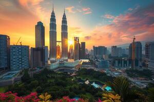 AI generated City skyline of Kuala Lumpur, where the iconic Petronas Twin Towers photo