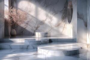 AI generated A minimalist podium adorned with elegant marble textures photo