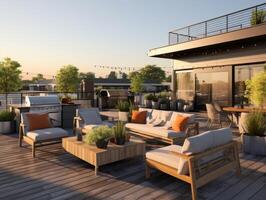 AI generated A modern house nestled within a vibrant urban neighborhood photo