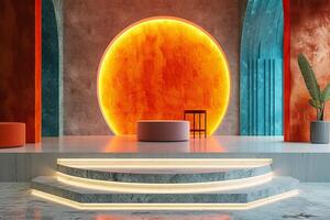 AI generated A podium utilizing subtle textures and clean surfaces photo