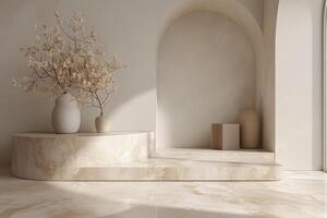 AI generated A minimalist podium with a refined marble texture photo