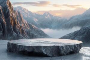 AI generated A nature-themed podium that reflects the timeless beauty of the mountains photo