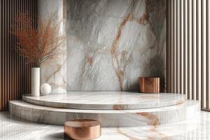 AI generated A minimalist podium with a refined marble texture photo