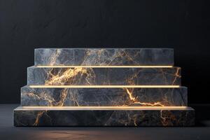 AI generated A podium with minimalist design features, accented by luxurious marble textures photo
