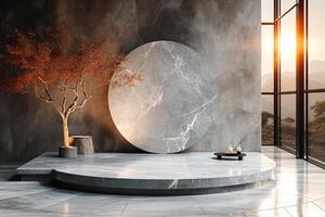 AI generated A minimalist podium with a refined marble texture photo