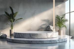 AI generated A minimalist podium inspired by the beauty of natural stone photo