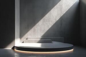AI generated A minimalist podium with a sleek, dark theme photo
