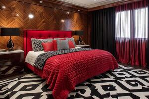 AI generated Art Deco-inspired bedroom with custom-built furniture photo