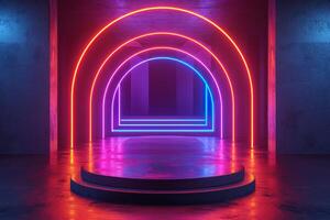AI generated A sleek podium adorned with neon lights photo