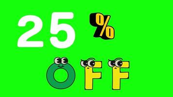 25 percent off discount numbers Sale offer announcement cartoon animation. video