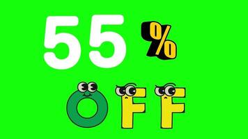 55 por cento fora desconto números venda oferta anúncio desenho animado animação. video