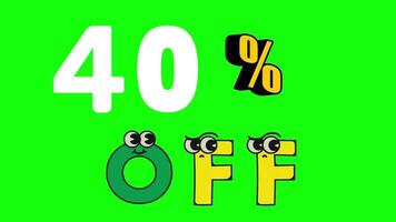 40 percent off discount numbers Sale offer announcement cartoon animation. video