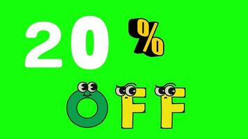 20 percent off discount numbers Sale offer announcement cartoon animation. video