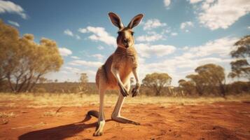 AI generated Kangaroo standing tall in the desert landscape. Generative AI photo