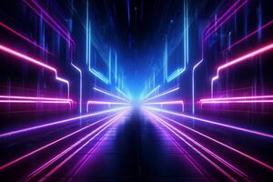 AI generated Futuristic and high-tech background with neon light trails. Generative AI photo