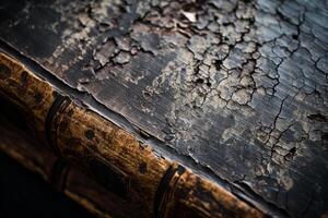 AI generated A detailed shot of the texture of an old, weathered book. Generative AI photo