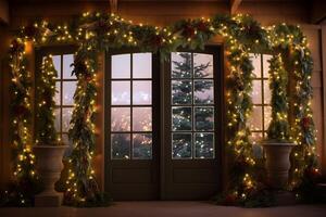 AI generated Beautifully decorated room with festive christmas windows. Generative AI photo