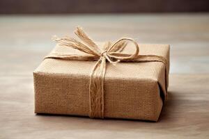 AI generated A gift box with a rustic burlap texture. Generative AI photo