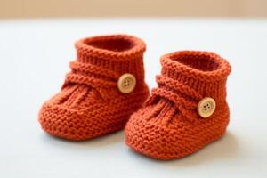 AI generated A knitted baby booties with tiny buttons. Generative AI photo