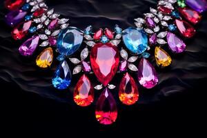 AI generated Vibrant crystal gemstones set in a statement necklace. Generative AI photo