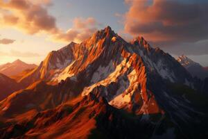 AI generated A scenic view of dramatic shadows cast by mountain peaks during sunrise. Generative AI photo